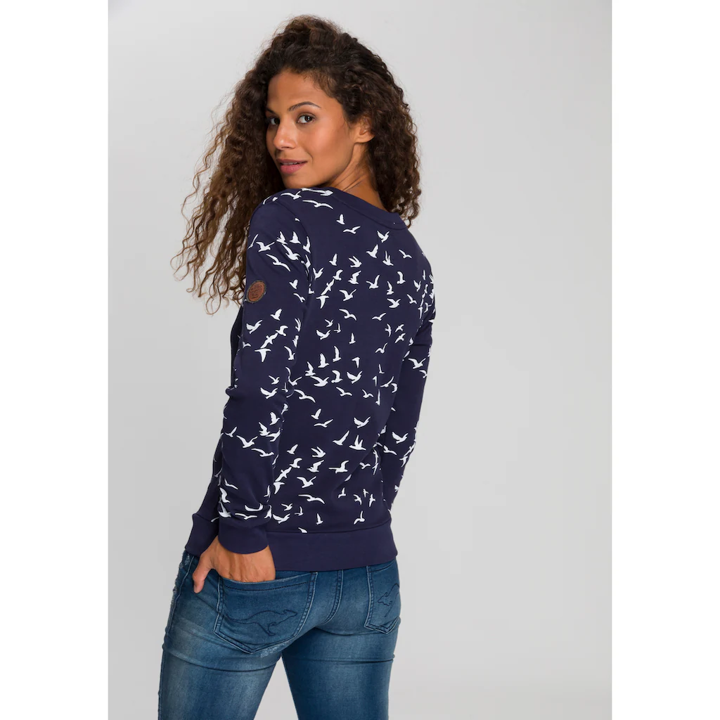 KangaROOS Sweatshirt Langarm Figurumspielender Schnitt Bedruckt Rundhalsausschnitt