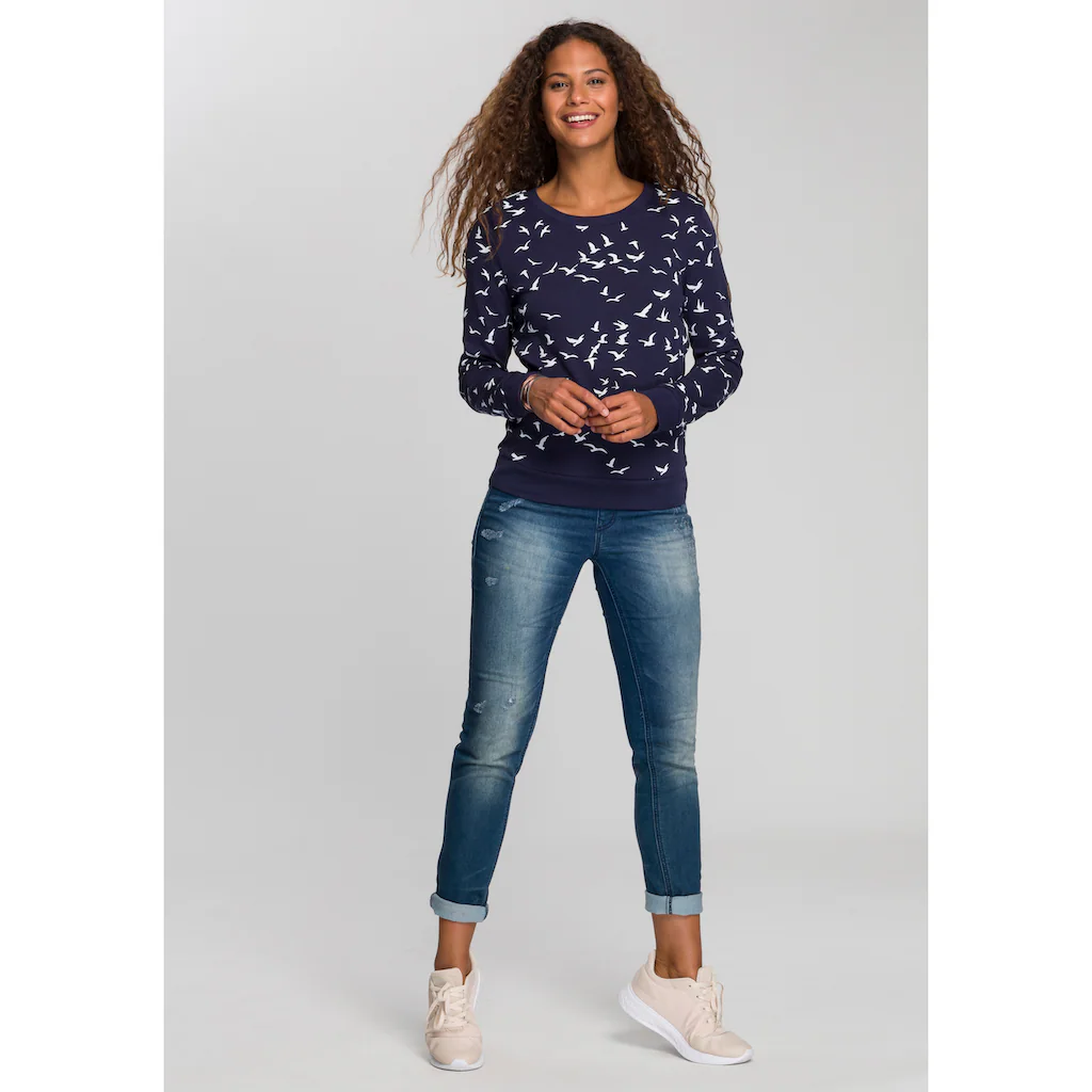 KangaROOS Sweatshirt Langarm Figurumspielender Schnitt Bedruckt Rundhalsausschnitt