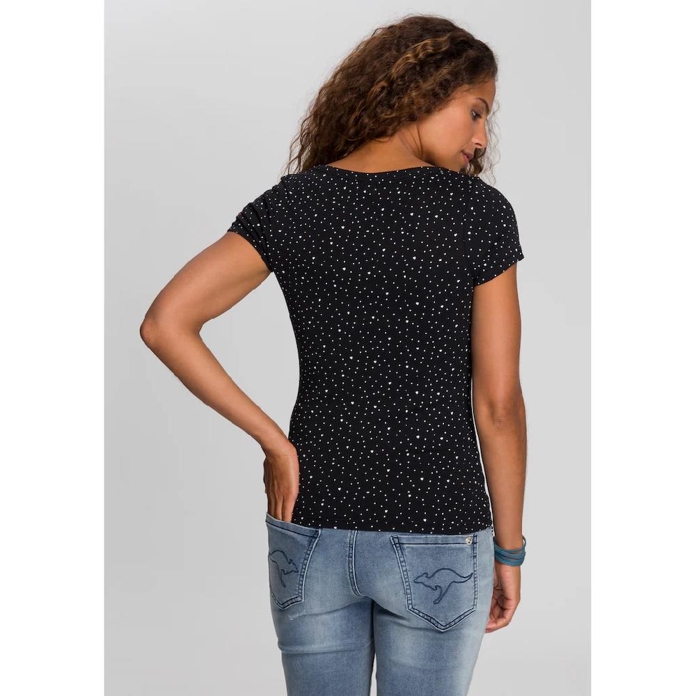 KangaROOS T-Shirt Kurzarm Elastische Rippware Mit Herz-Muster Rundhalsausschnitt