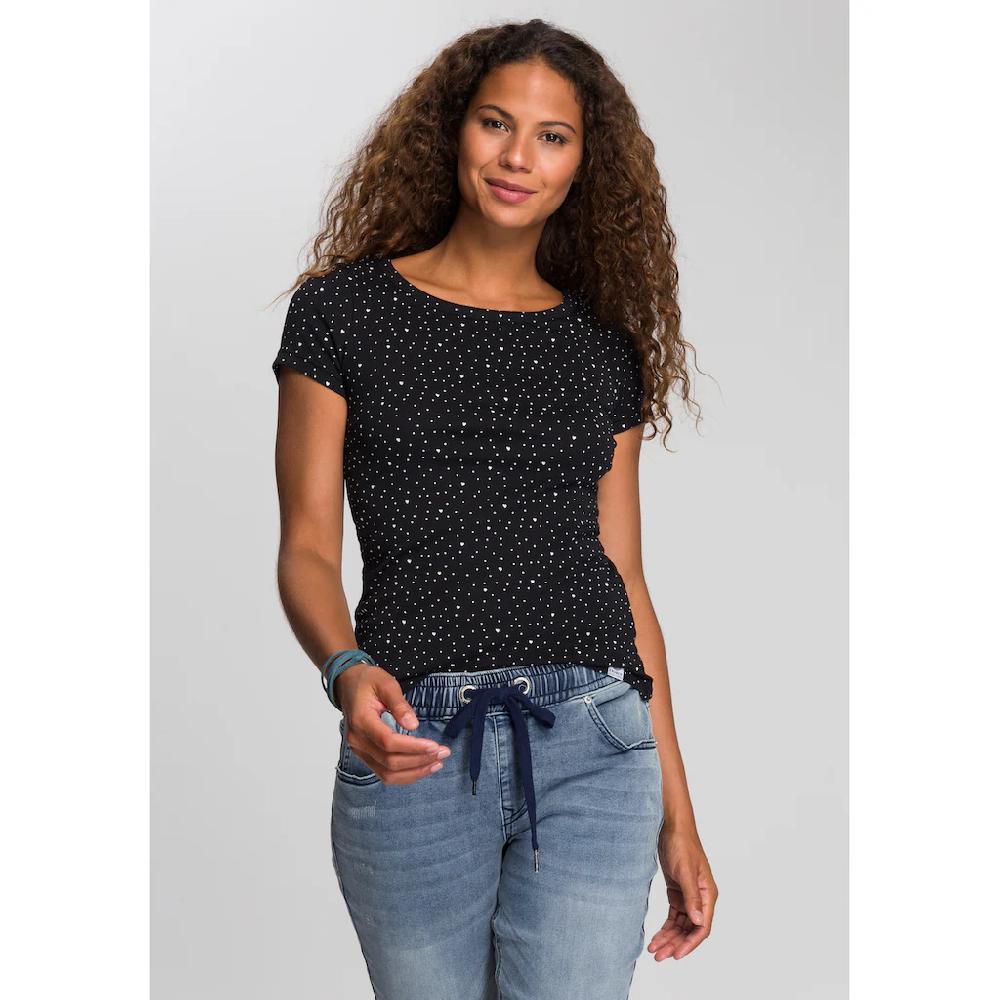 KangaROOS T-Shirt Kurzarm elastische Rippware mit Herz-Muster Rundhalsausschnitt
