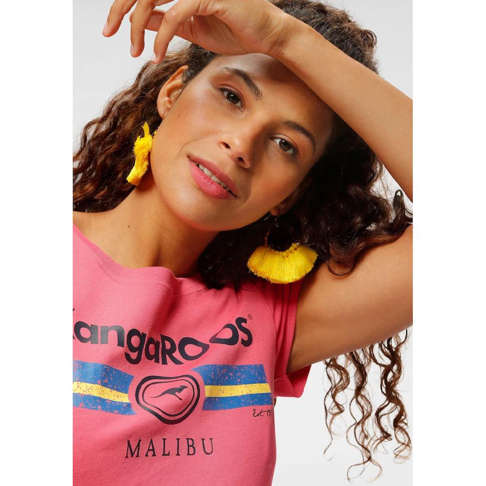 KangaROOS T-Shirt Kurzarm Unifarben Und Bedruckt Rundhalsausschnitt