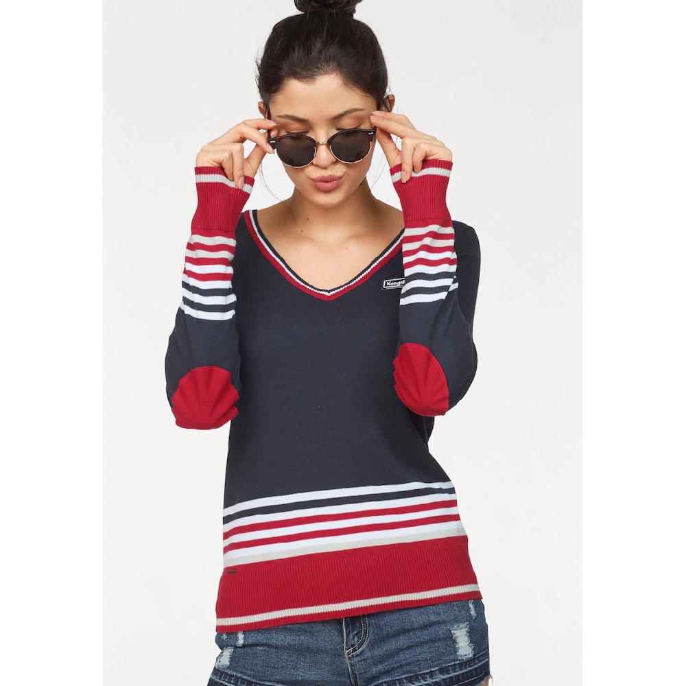 KangaROOS V-Ausschnitt-Pullover Im Tollen Streifen-Farb-Mix