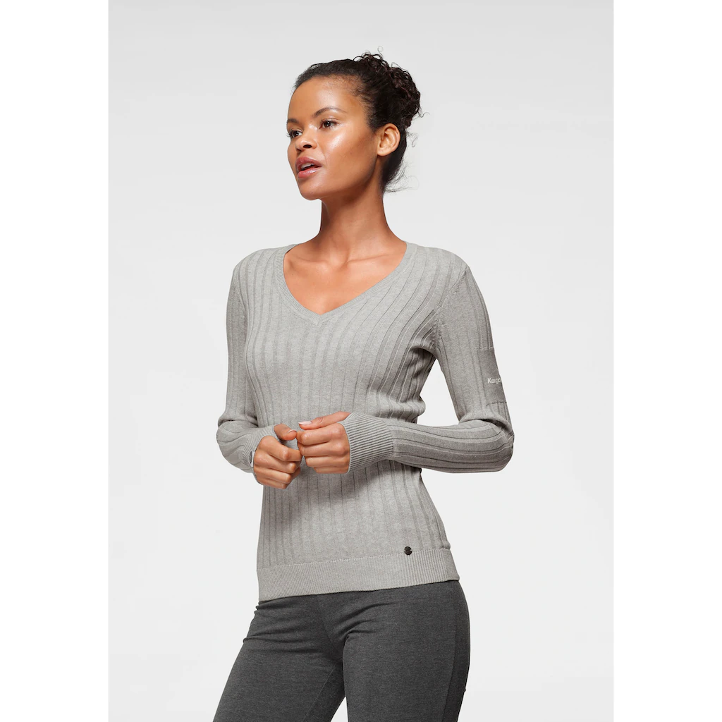 KangaROOS V-Ausschnitt-Pullover in breit geripptem Feinstrick