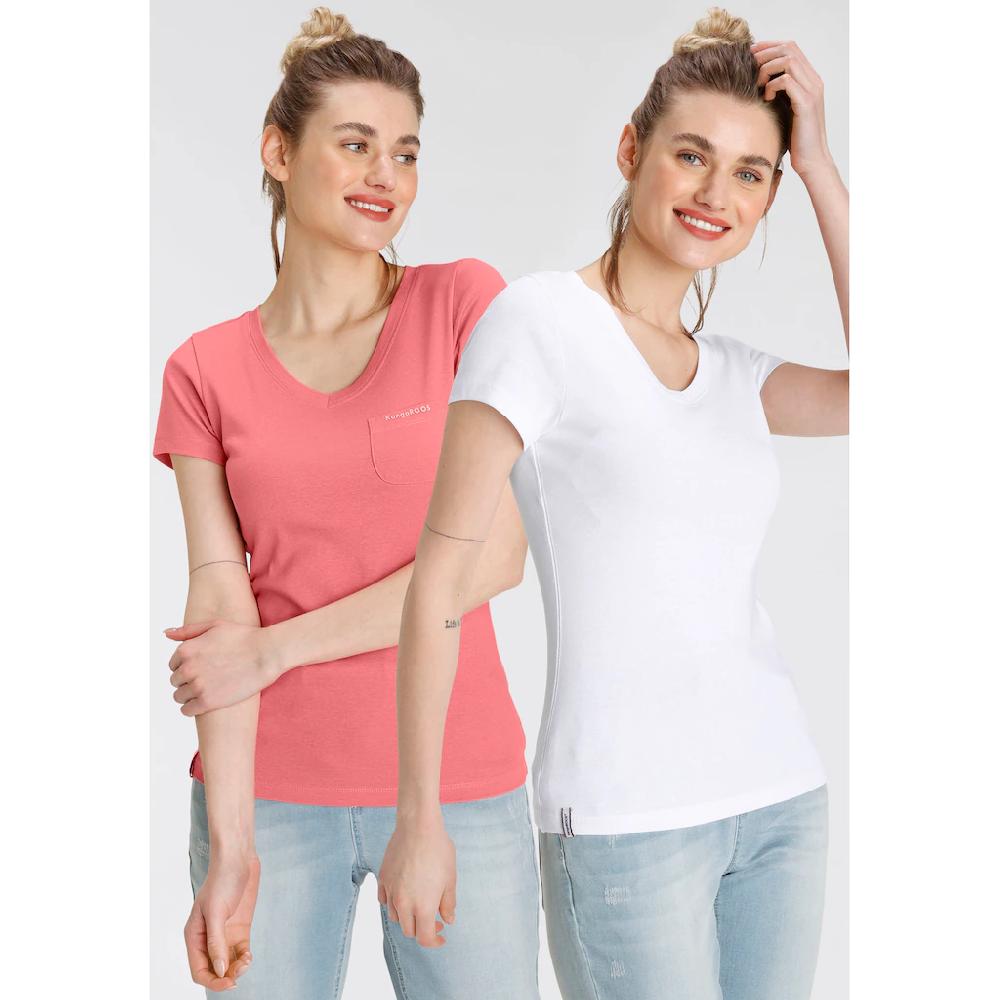 KangaROOS V-Shirt (Spar-Set 2er-Pack) Kurzarm Figurbetonter Schnitt Aus Baumwolle Im 2er-Pack