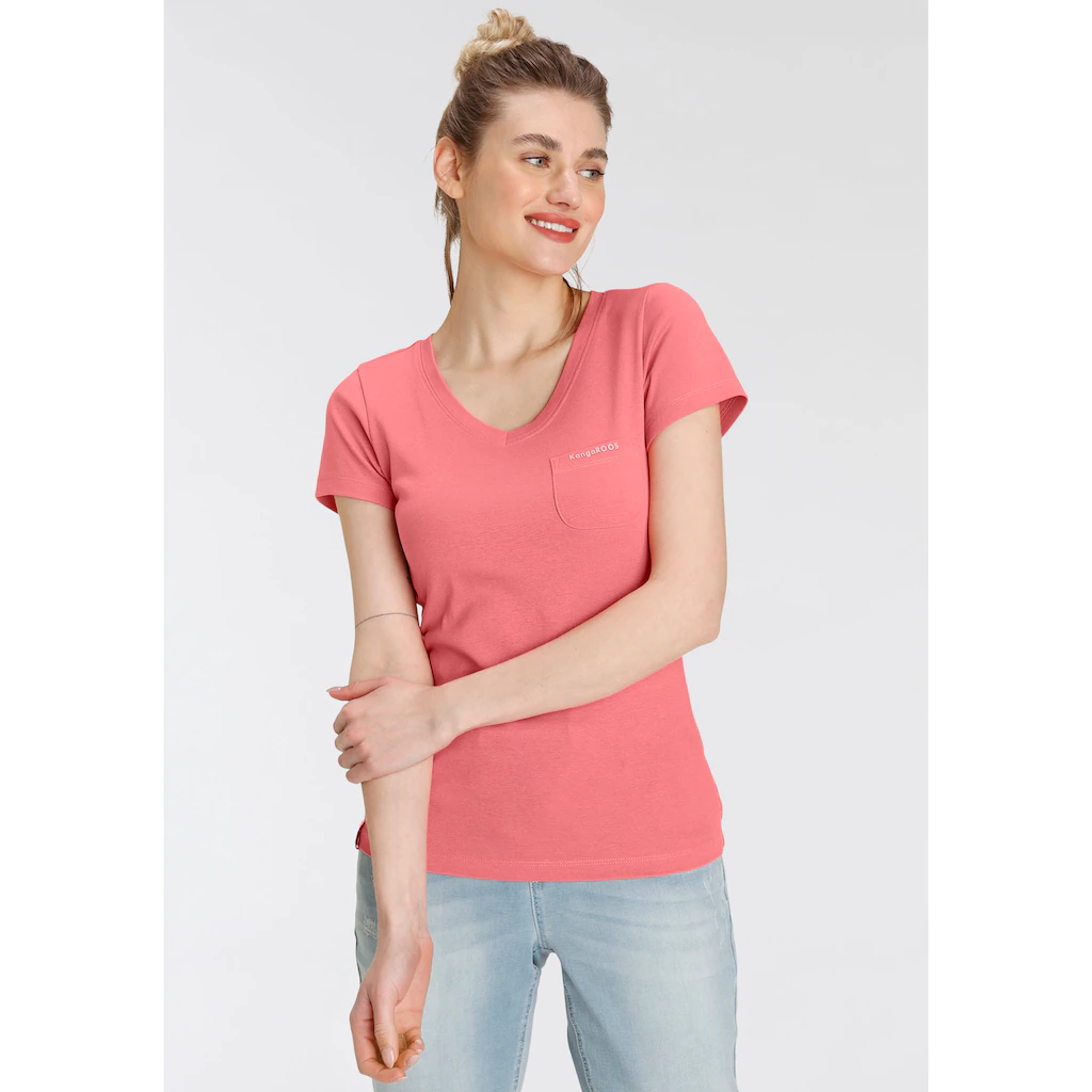 KangaROOS V-Shirt (Spar-Set 2er-Pack) Kurzarm Figurbetonter Schnitt Aus Baumwolle Im 2er-Pack