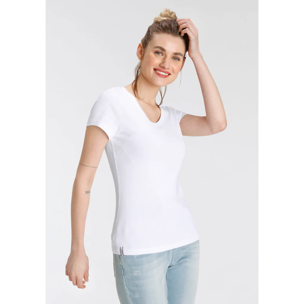 KangaROOS V-Shirt (Spar-Set 2er-Pack) Kurzarm Figurbetonter Schnitt Aus Baumwolle Im 2er-Pack