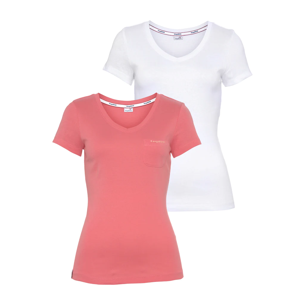 KangaROOS V-Shirt (Spar-Set 2er-Pack) Kurzarm figurbetonter Schnitt aus Baumwolle im 2er-Pack