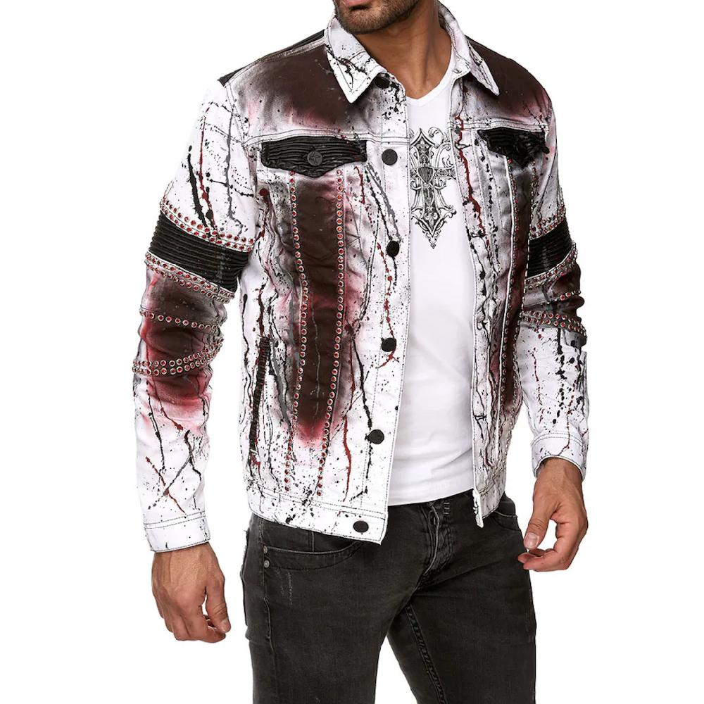 KINGZ Jeansjacke Mit Extravagantem Print Und Nieten ▷ Für