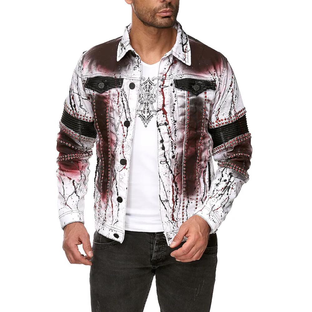 KINGZ Jeansjacke mit extravagantem Print und Nieten ▷ für