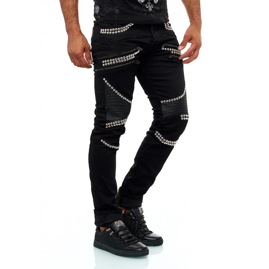 KINGZ Slim-fit-Jeans Im Patchwork Biker-Stil ▷ Bestellen