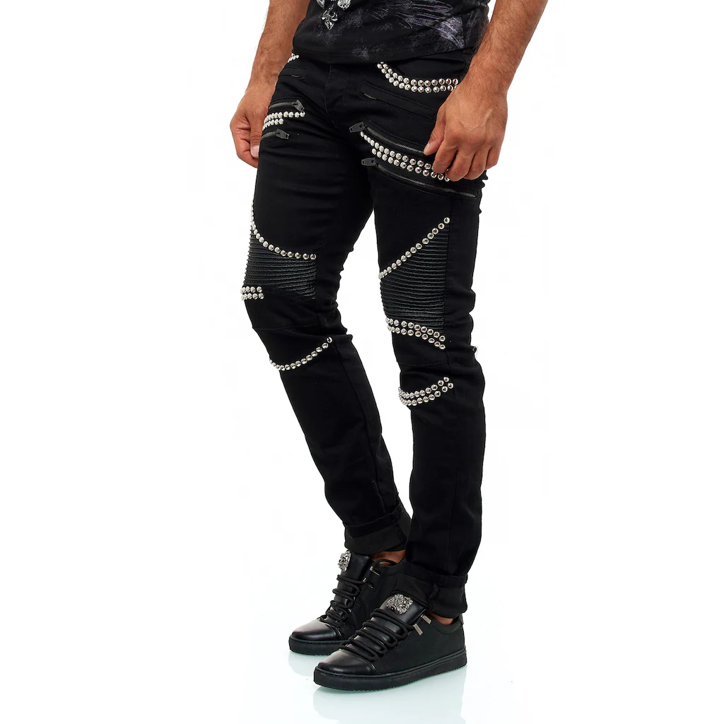 KINGZ Slim-fit-Jeans im Patchwork Biker-Stil ▷ bestellen
