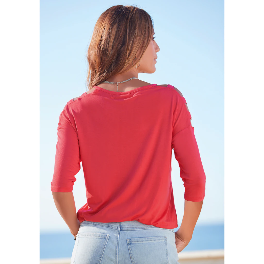 LASCANA 3/4-Arm-Shirt Mit Cut-outs Raffiniertes Longsleeve Schulterfrei