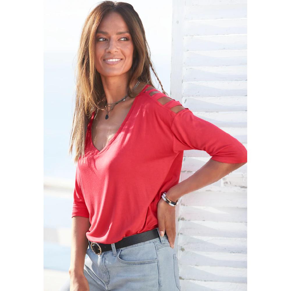 LASCANA 3/4-Arm-Shirt mit Cut-outs raffiniertes Longsleeve schulterfrei