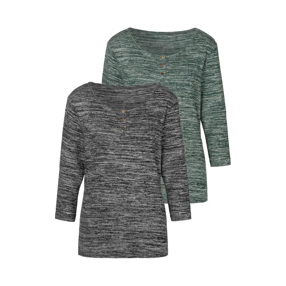 LASCANA 3/4-Arm-Shirt »mit goldfarbenen Knöpfen« (2er-Pack) aus weicher Viskose-Qualität