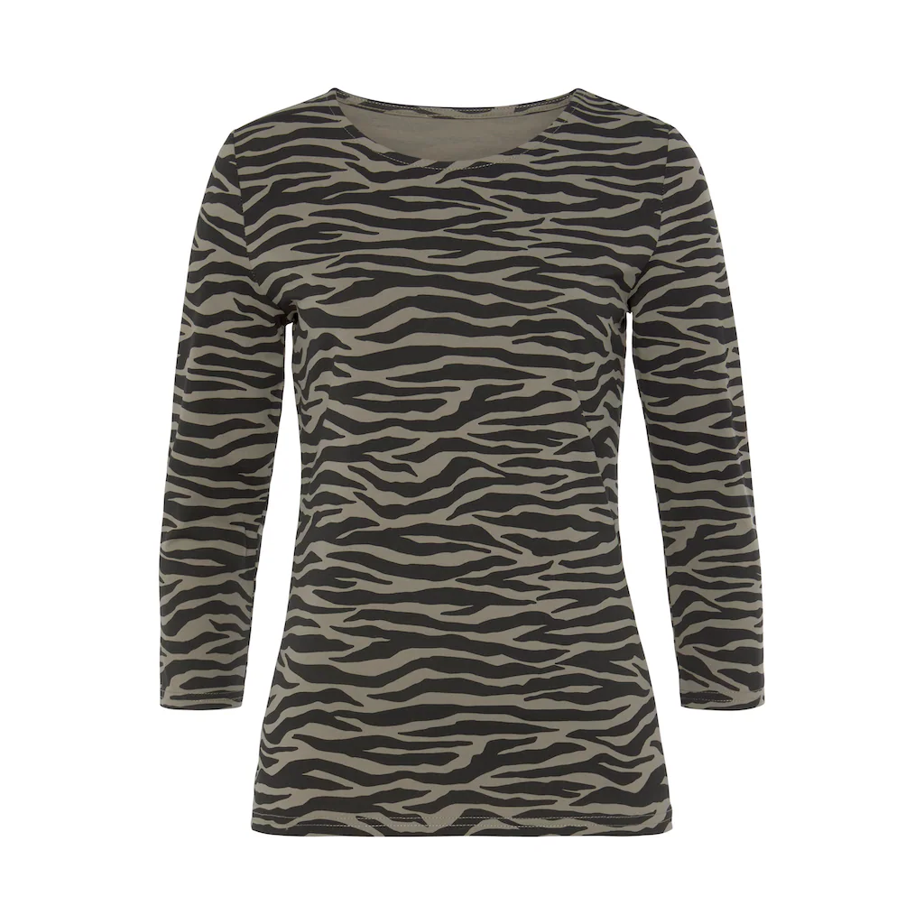 LASCANA 3/4-Arm-Shirt »mit Modischem Animal-Print« Aus Weicher Baumwoll-Qualität
