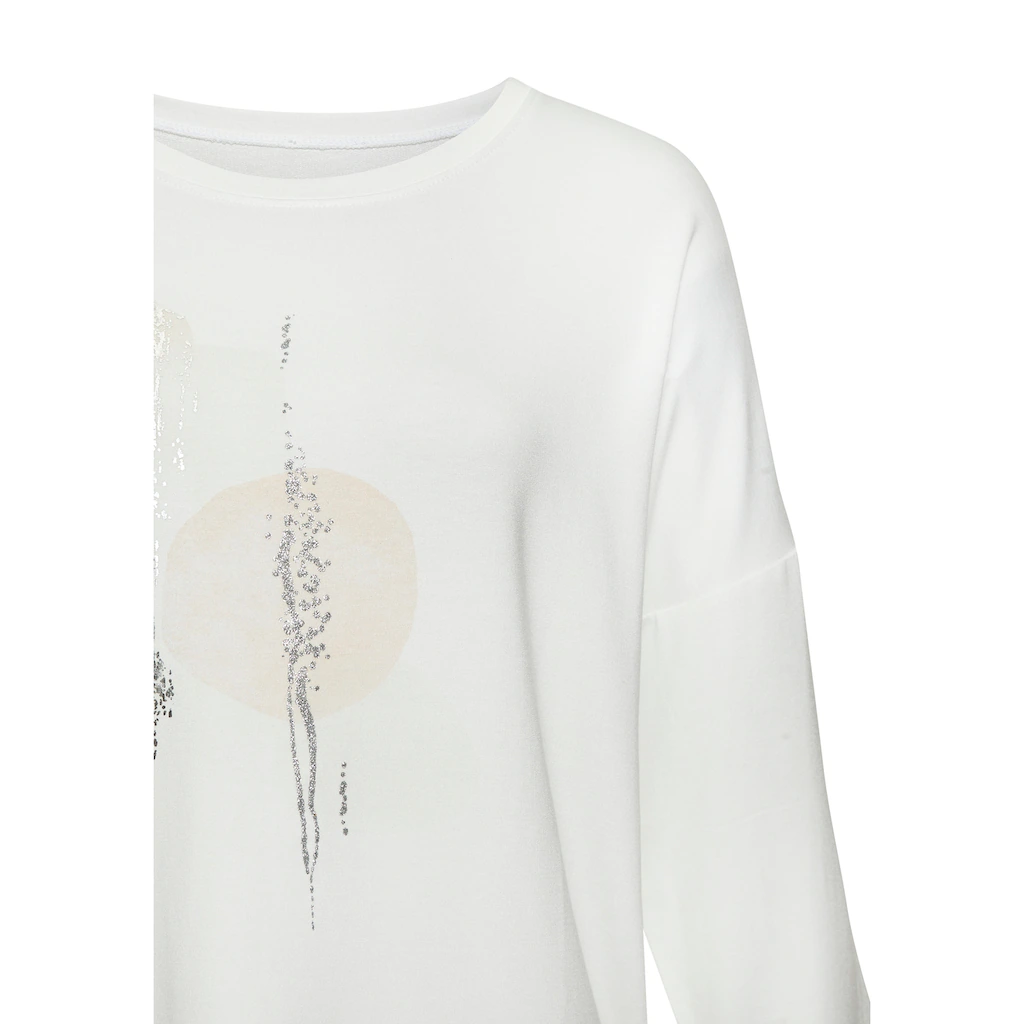 LASCANA 3/4-Arm-Shirt »mit Schimmerndem Folienprint« Aus Hochwertiger French Terry-Qualität Aus Viskose