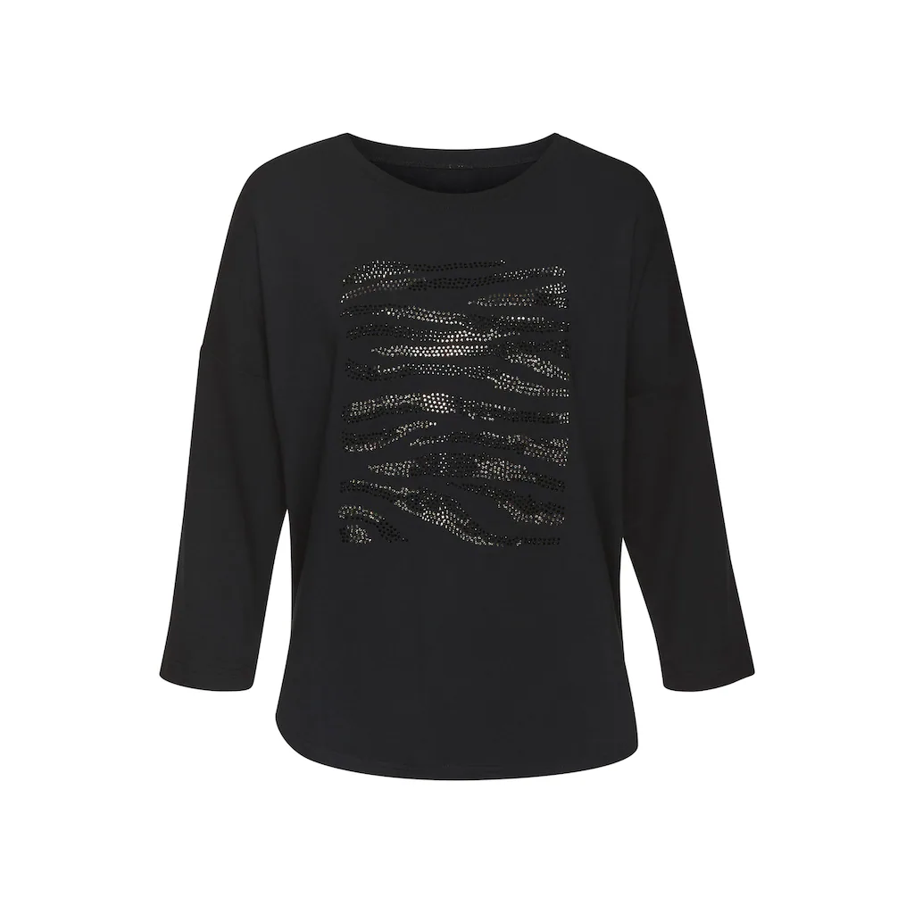 LASCANA 3/4-Arm-Shirt »mit Strass-Dessin« Aus Hochwertiger French Terry-Qualität Aus Viskose
