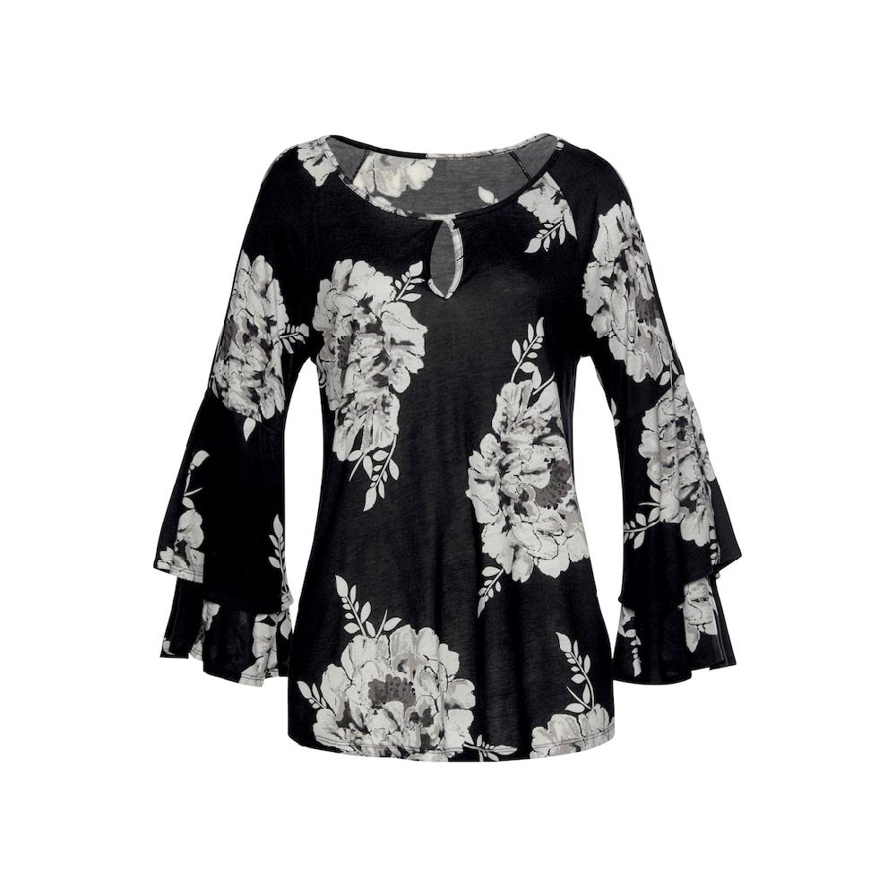 LASCANA 3/4-Arm-Shirt Mit Trompetenärmeln Und Cut-Outs Blumenprint Blusenshirt