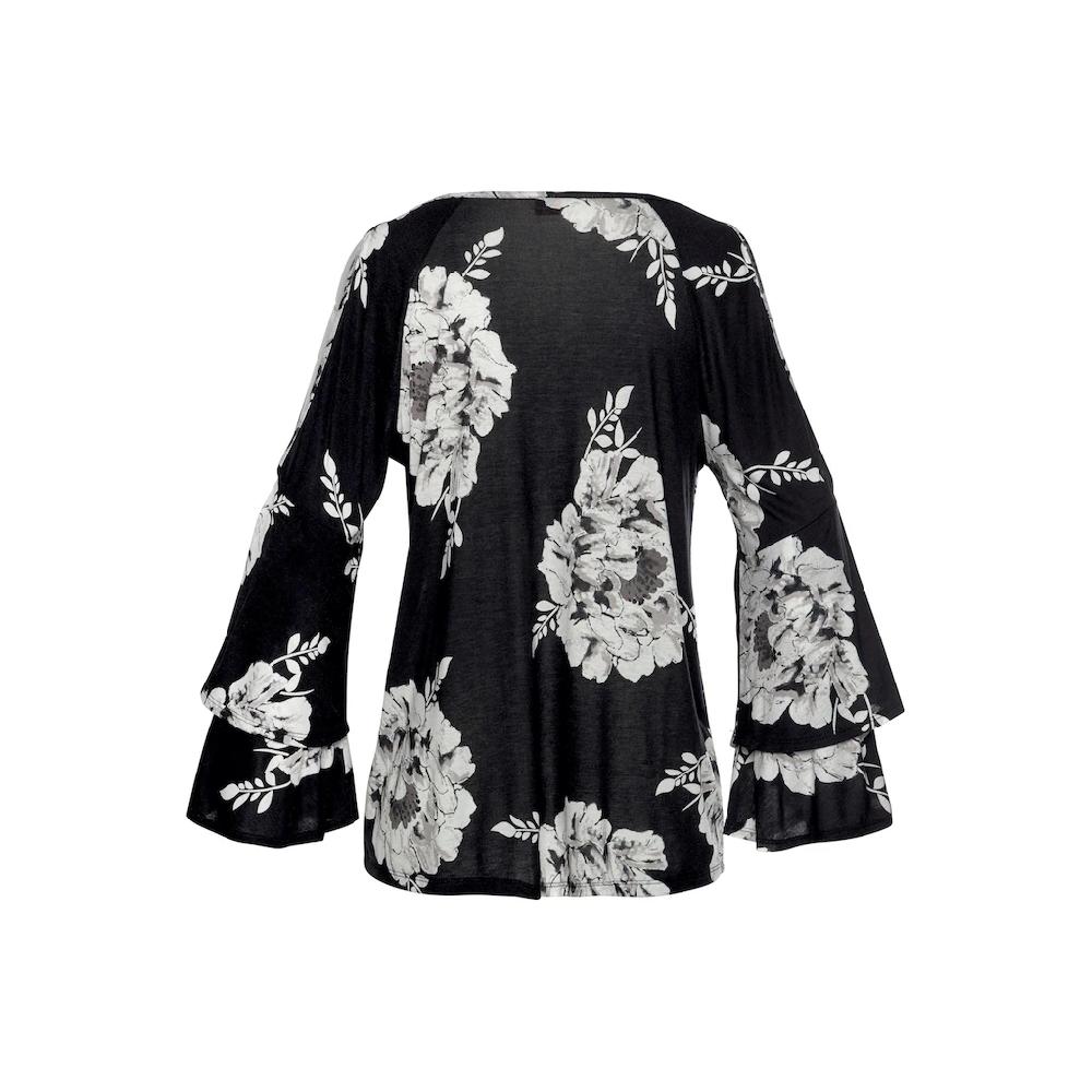 LASCANA 3/4-Arm-Shirt Mit Trompetenärmeln Und Cut-Outs Blumenprint Blusenshirt