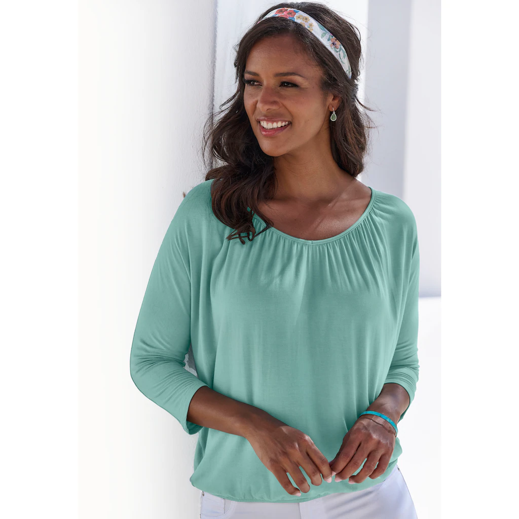 LASCANA 3/4-Arm-Shirt »mit Zarter Raffung Am Ausschnitt« (2er-Pack) Aus Weichem Viskose-Stretch