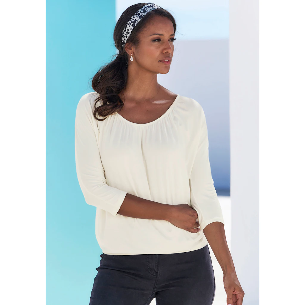 LASCANA 3/4-Arm-Shirt »mit Zarter Raffung Am Ausschnitt« (2er-Pack) Aus Weichem Viskose-Stretch