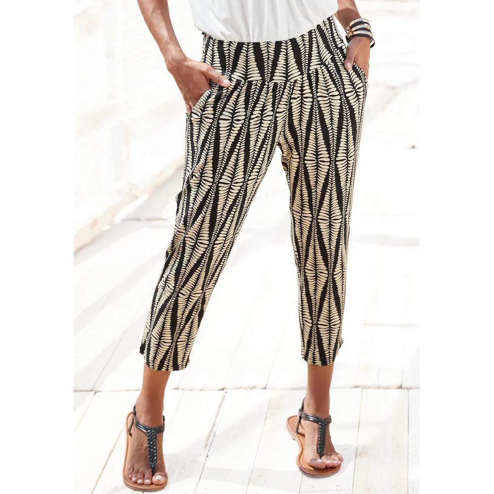 LASCANA 7/8-Hose mit breitem Bündchen und Allover-Druck leichte Jerseyhose Sommerhose