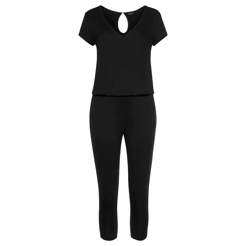 LASCANA 7/8-Overall Mit V-Ausschnitt Kurzärmliger Jumpsuit Basic
