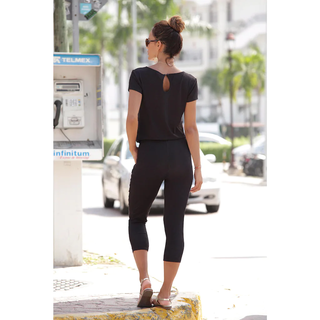 LASCANA 7/8-Overall Mit V-Ausschnitt Kurzärmliger Jumpsuit Basic