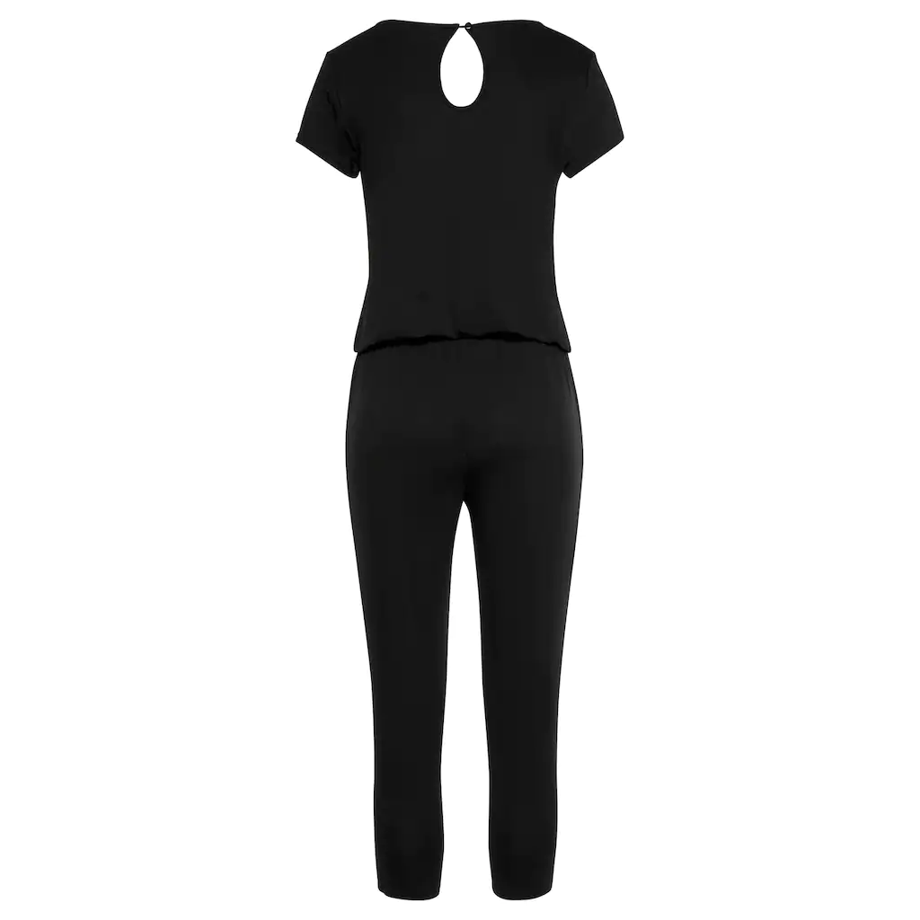 LASCANA 7/8-Overall Mit V-Ausschnitt Kurzärmliger Jumpsuit Basic