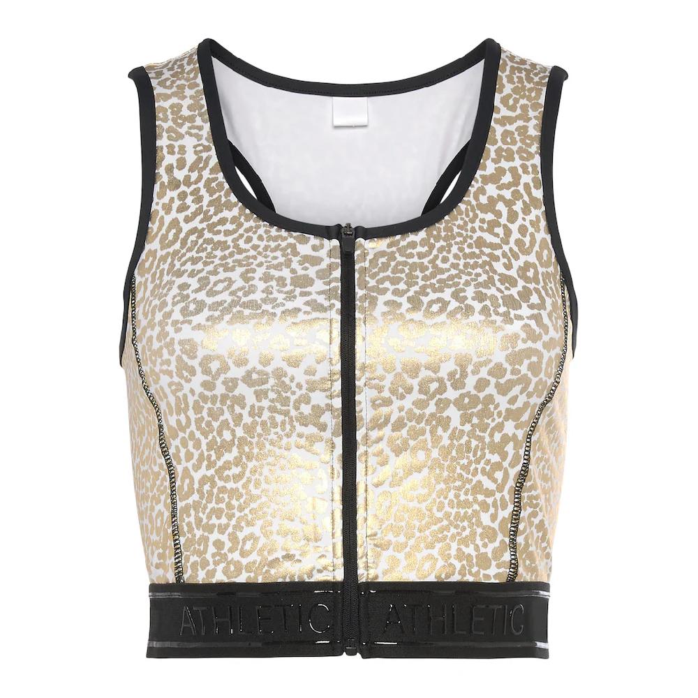 LASCANA ACTIVE Crop-Top Sporttop Mit Glänzendem Animalprint Und 3D-Schriftzug Auf Dem Bund