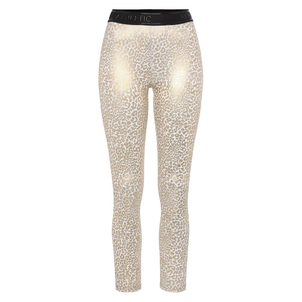 LASCANA ACTIVE Funktionsleggings Sportleggings Mit Glänzendem Leomuster Und 3D-Schriftzug Auf Dem Bund
