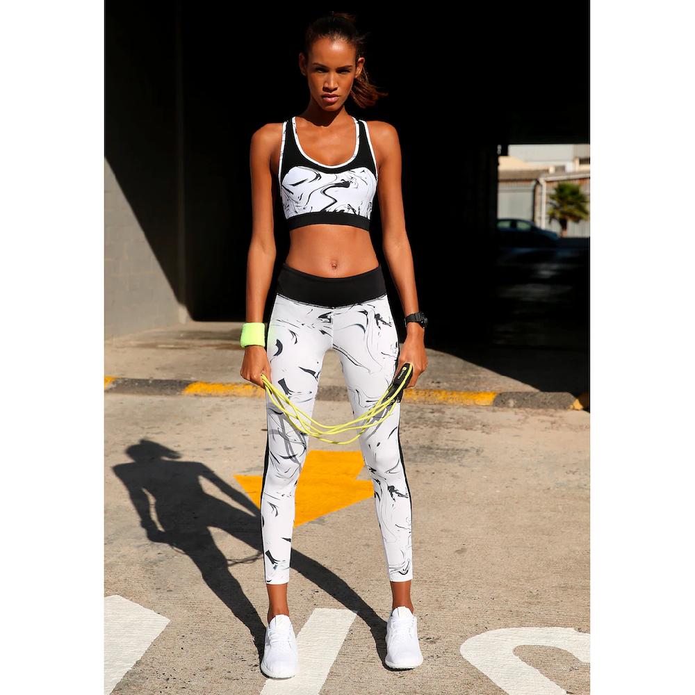 LASCANA ACTIVE Funktionsshirt »Black Marble« Sporttop Mit Racerback Und Mesh