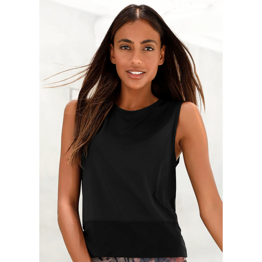 LASCANA ACTIVE Kurzarmshirt »Tropical« mit breitem Rippeinsatz