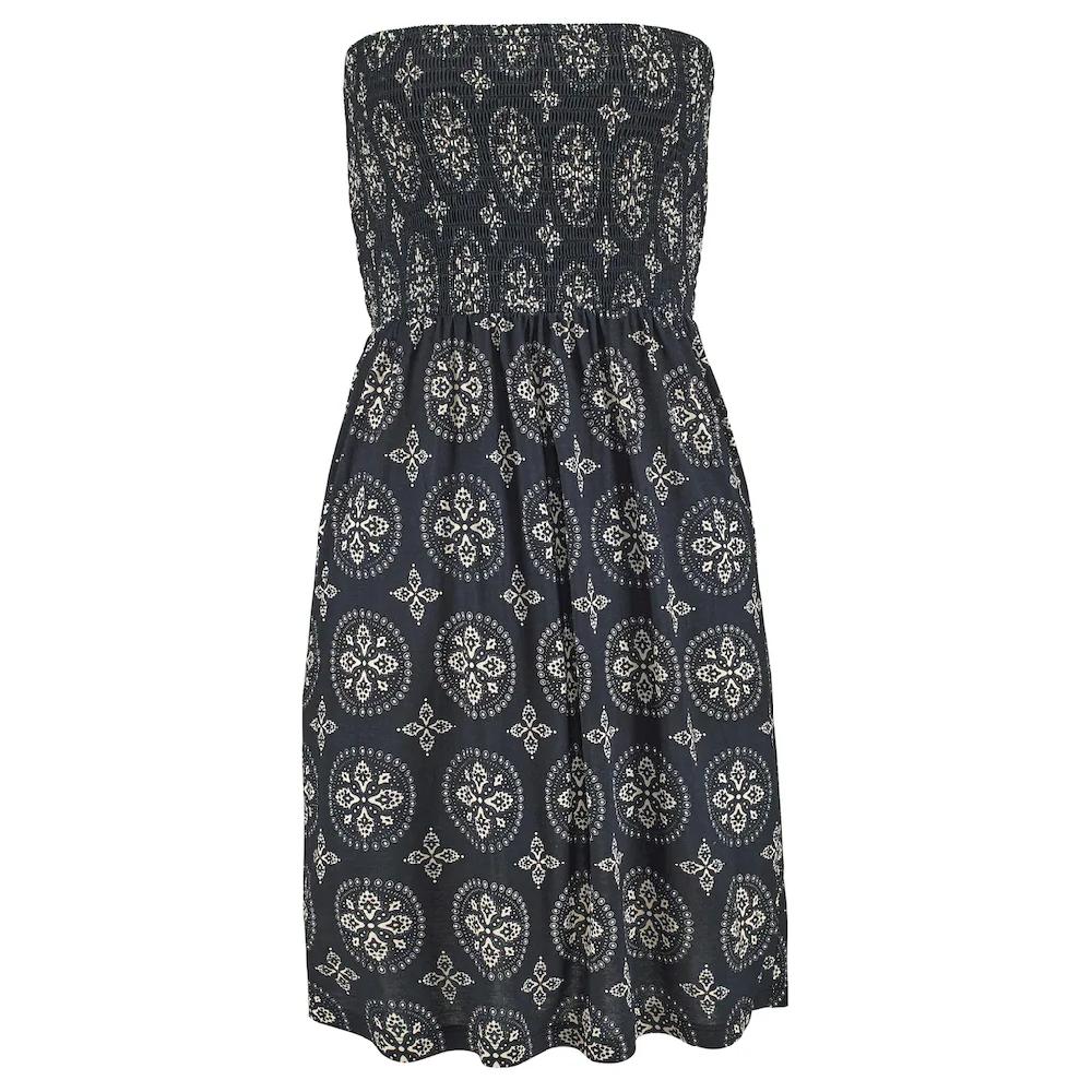 LASCANA Bandeaukleid Mit Gesmoktem Oberteil Im Alloverdruck Schulterfreies Sommerkleid