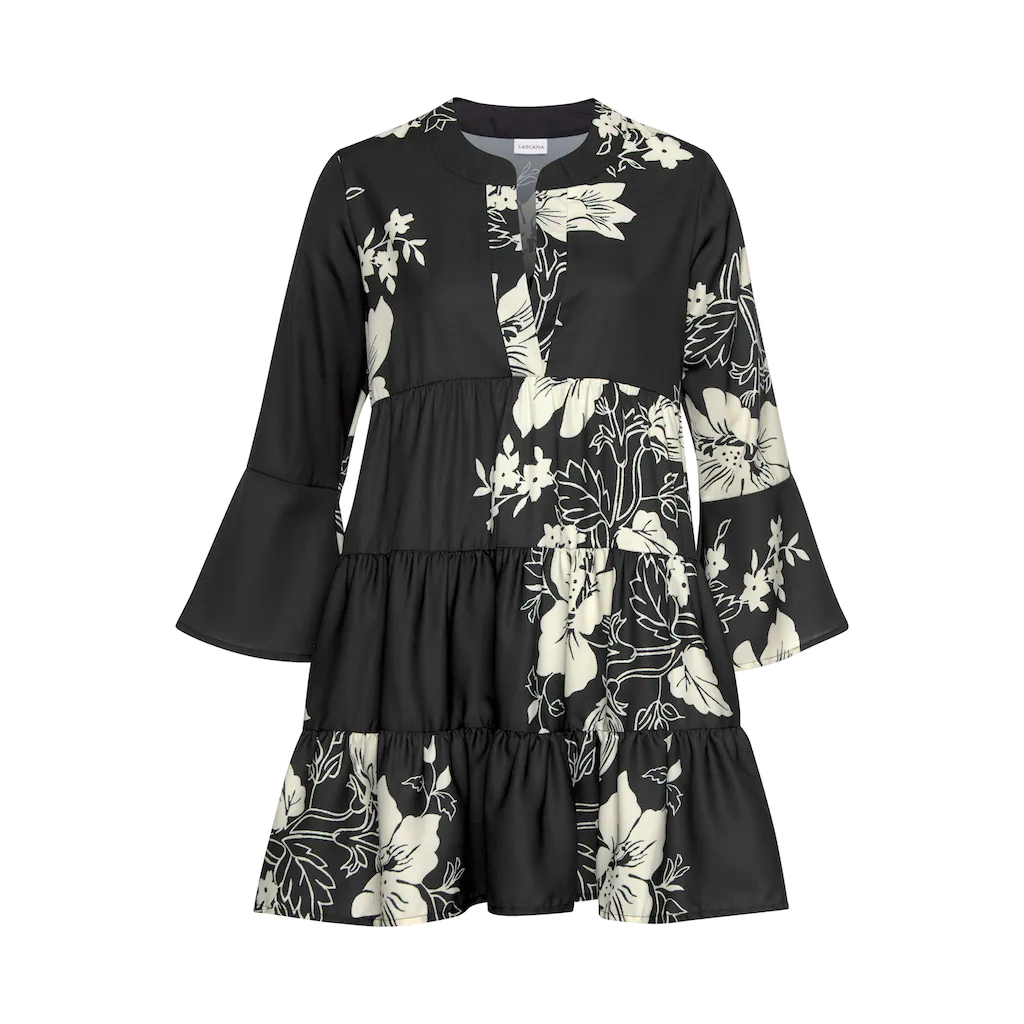 LASCANA Blusenkleid In Weiter Form Mit Volants Und Blumenprint Tunikakleid Strandkleid