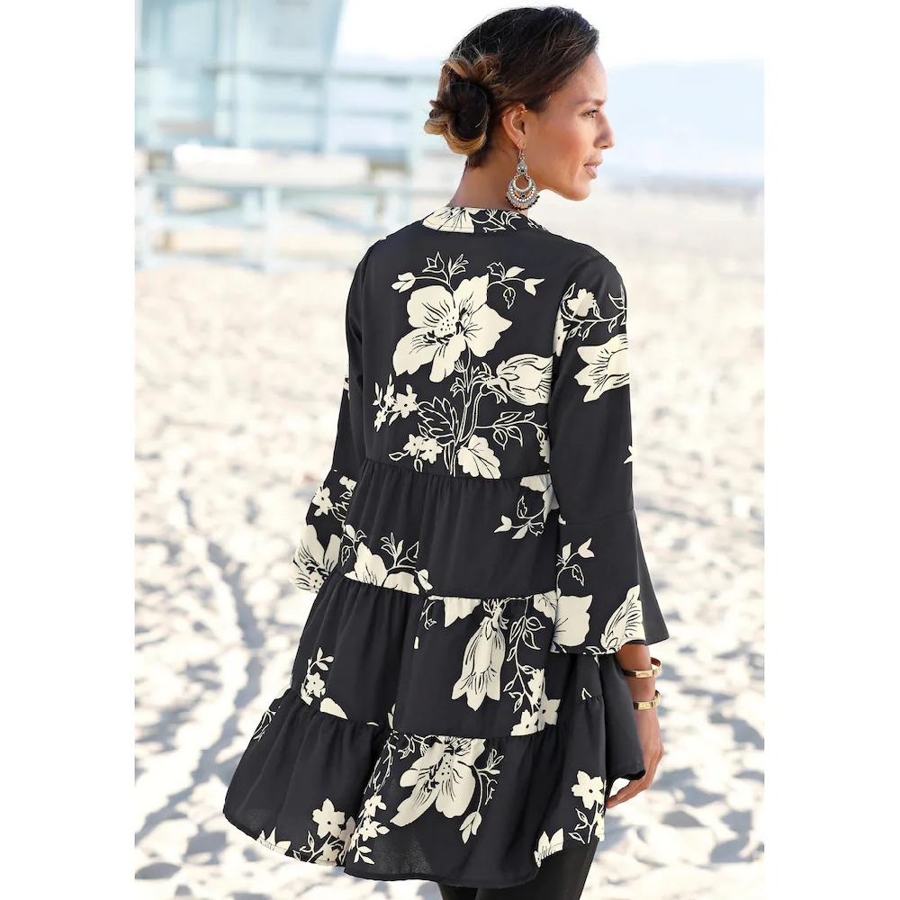 LASCANA Blusenkleid In Weiter Form Mit Volants Und Blumenprint Tunikakleid Strandkleid