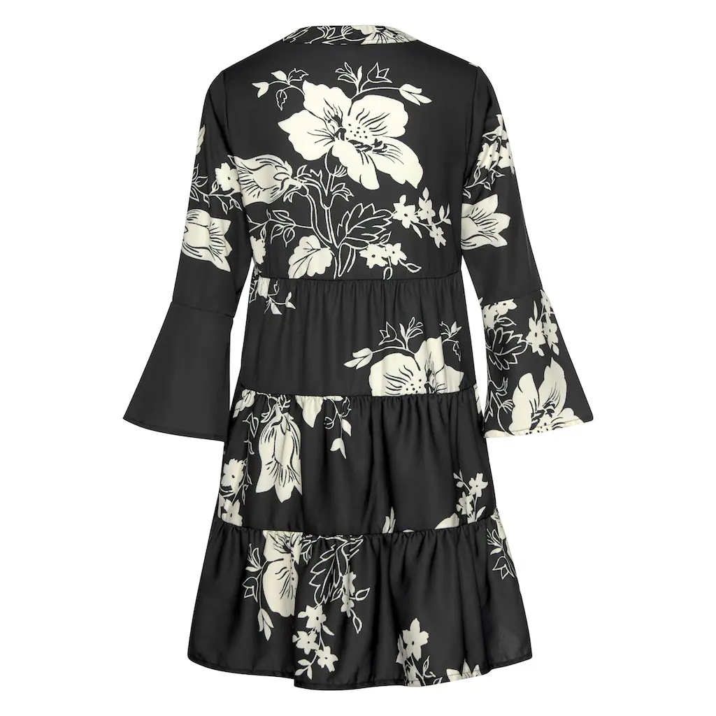 LASCANA Blusenkleid In Weiter Form Mit Volants Und Blumenprint Tunikakleid Strandkleid