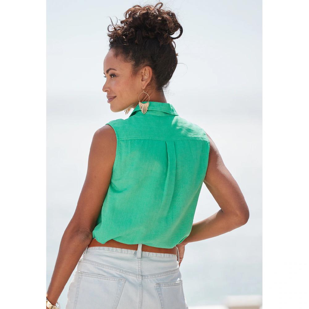 LASCANA Blusentop Aus Softer Webware Mit Leinenanteil Damenbluse Mit Hemdblusenkragen