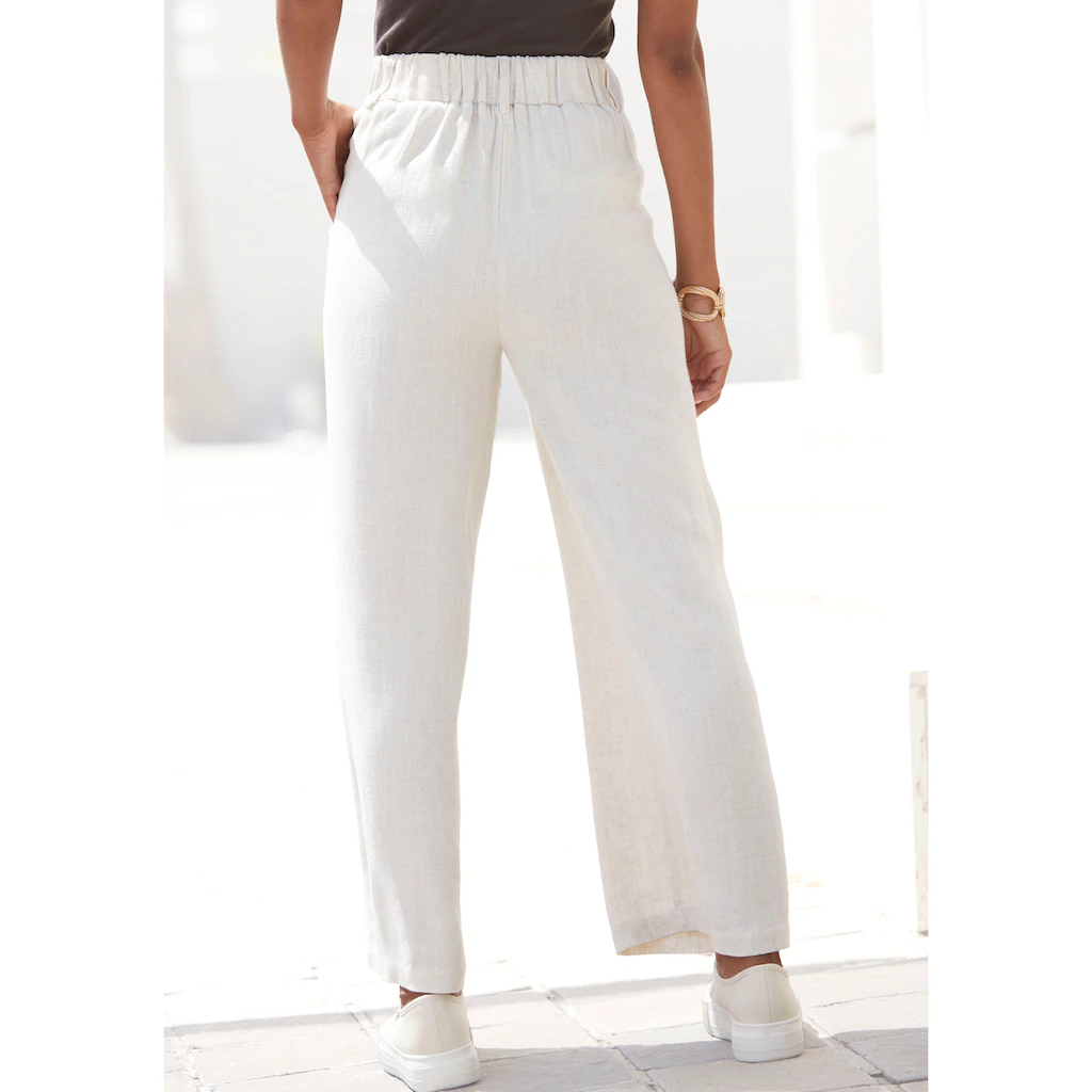 LASCANA Bundfaltenhose Mit Taschen Und Knopfdetail Weites Bein Leinenhose Sommerhose