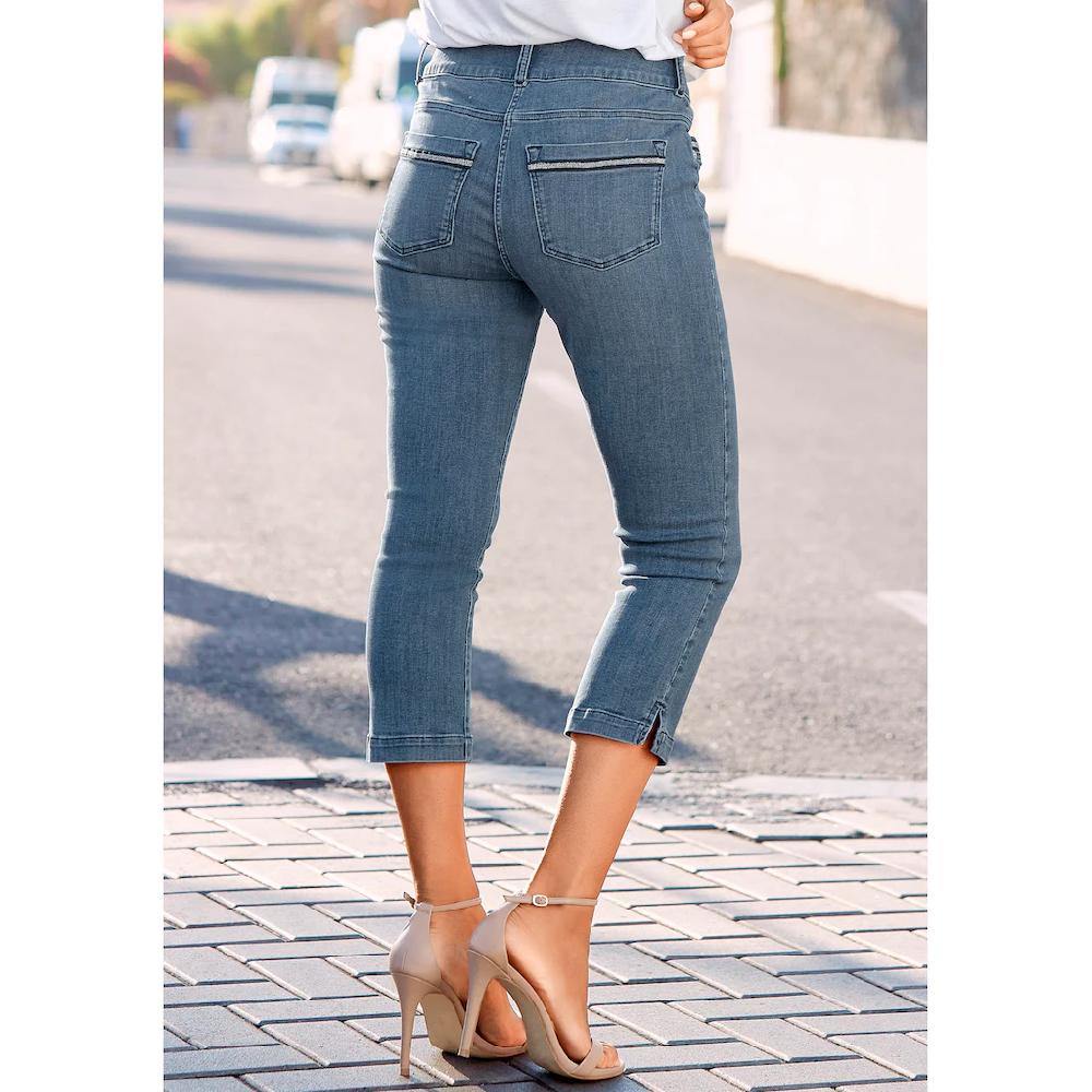 LASCANA Caprijeans Mit Verzierten Taschen Elastische 7/8-Jeans Aus Baumwolle