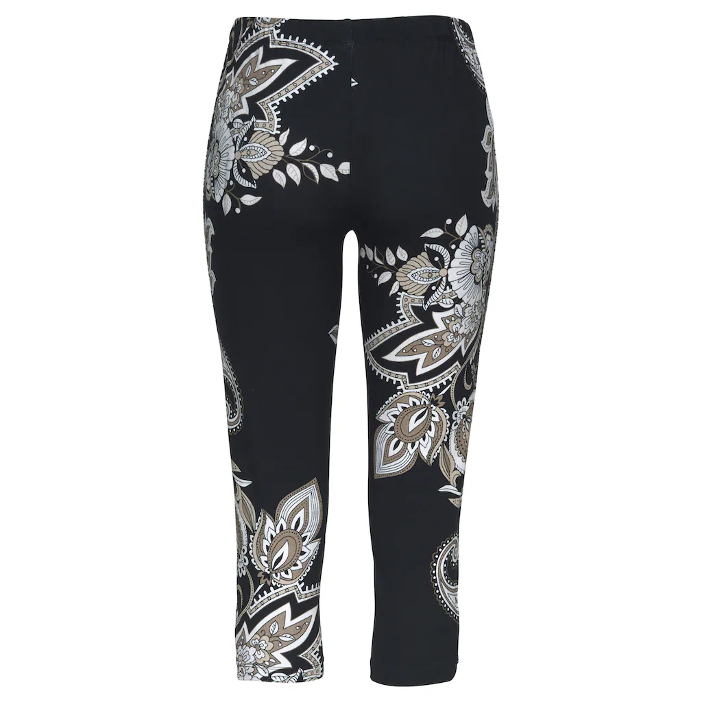 LASCANA Caprileggings Mit Zierbändern Am Beinabschluss Allover-Druck 3/4-Länge