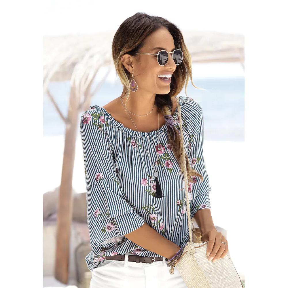 LASCANA Carmenbluse mit modischem Druck LASCANA Carmenbluse mit modischem Druck