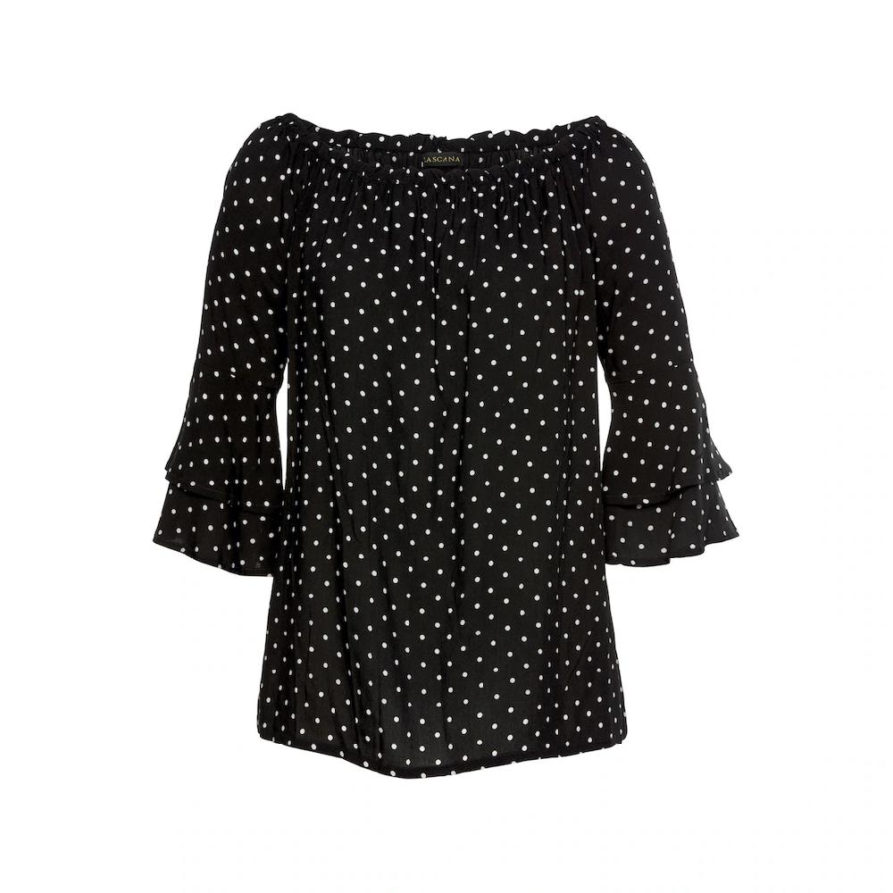 LASCANA Carmenbluse Mit Pünktchendruck Damenbluse Schulterfrei Casual
