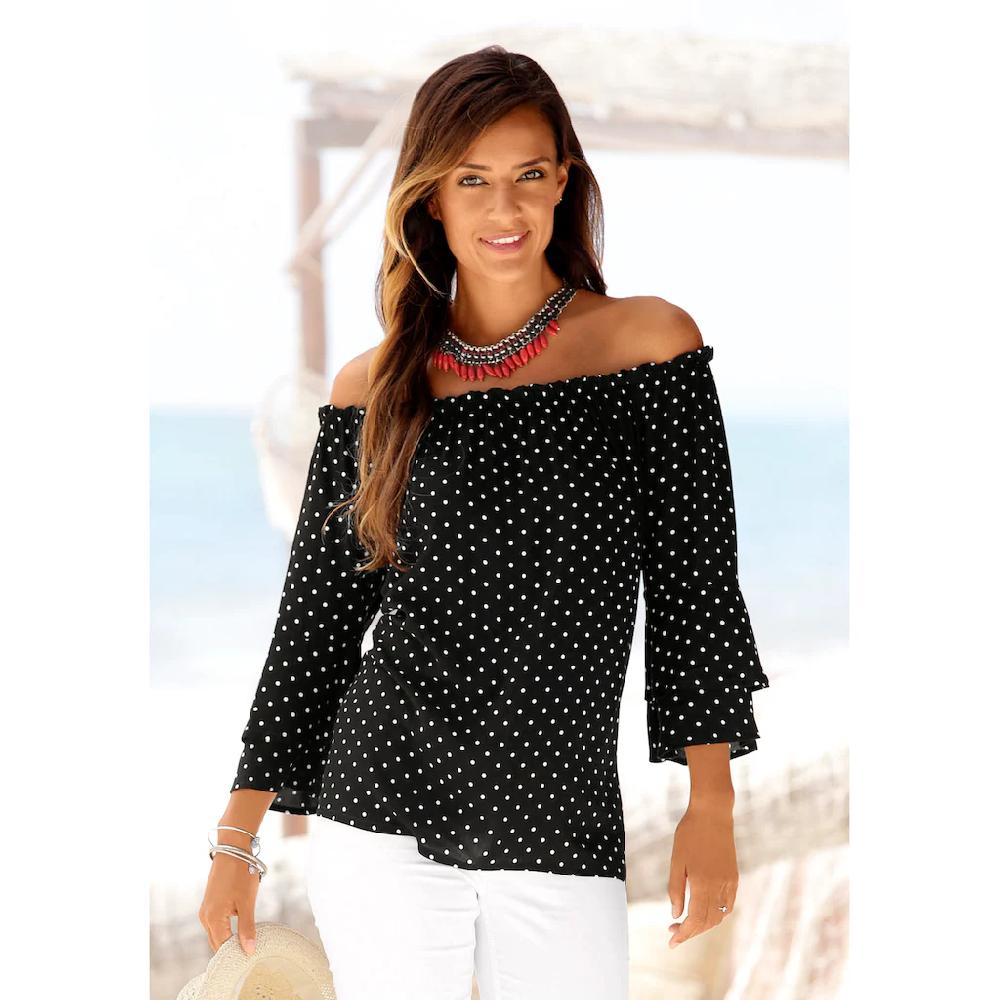 LASCANA Carmenbluse mit Pünktchendruck Damenbluse schulterfrei casual
