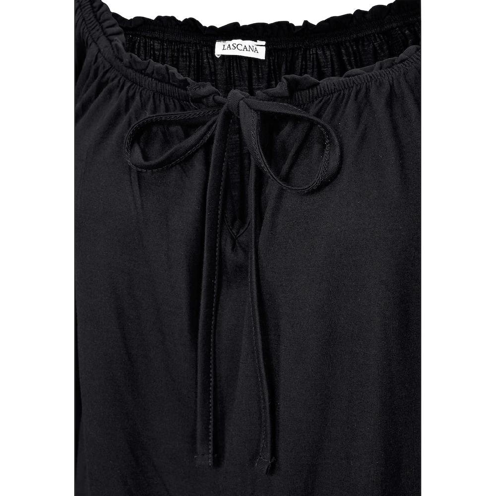 LASCANA Carmenshirt Mit 3/4-Ärmeln Blusenshirt Mit Bindeband Und Gummizug