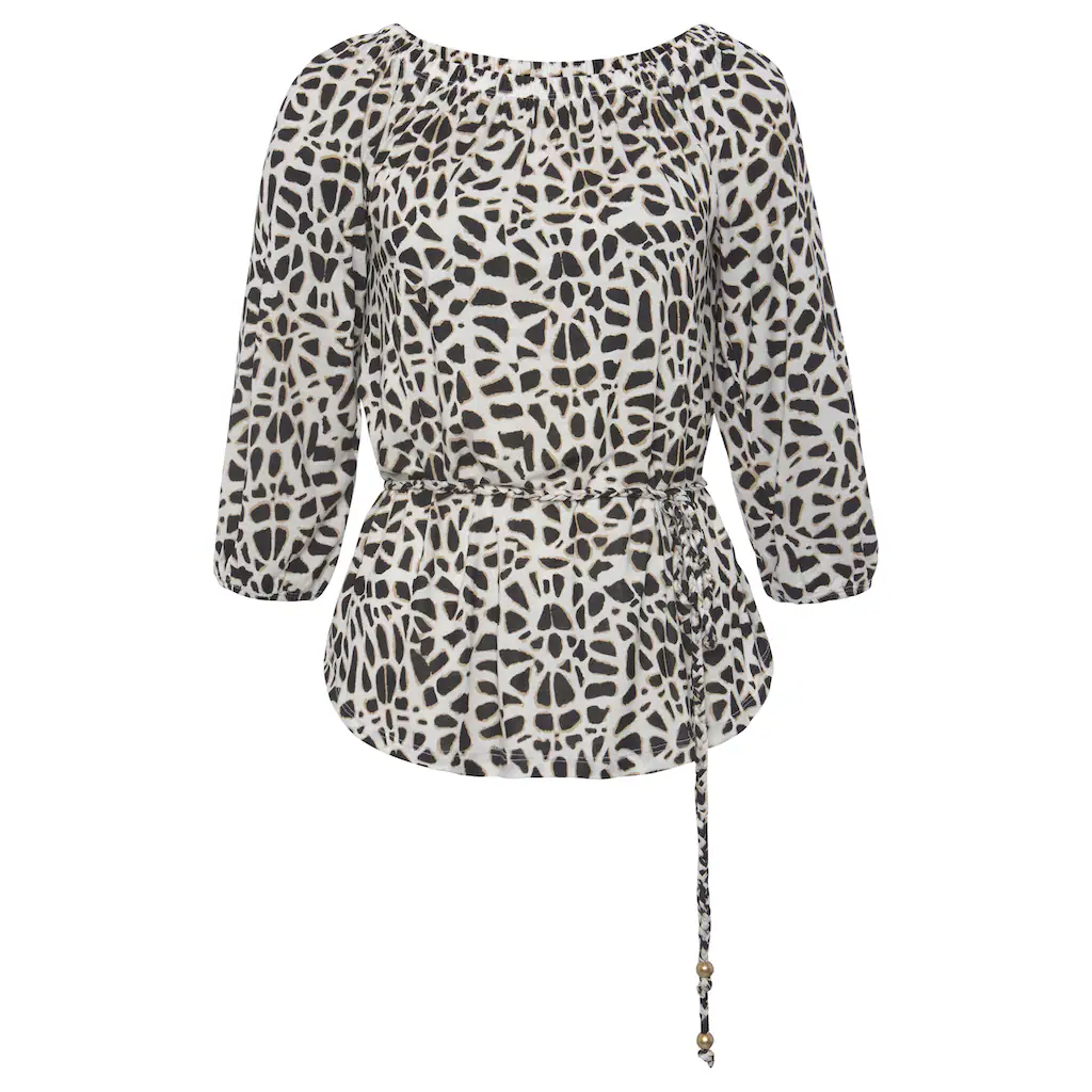 LASCANA Carmenshirt Mit Animaldruck Und Bindegürtel Blusenshirt 3/4-Ärmel