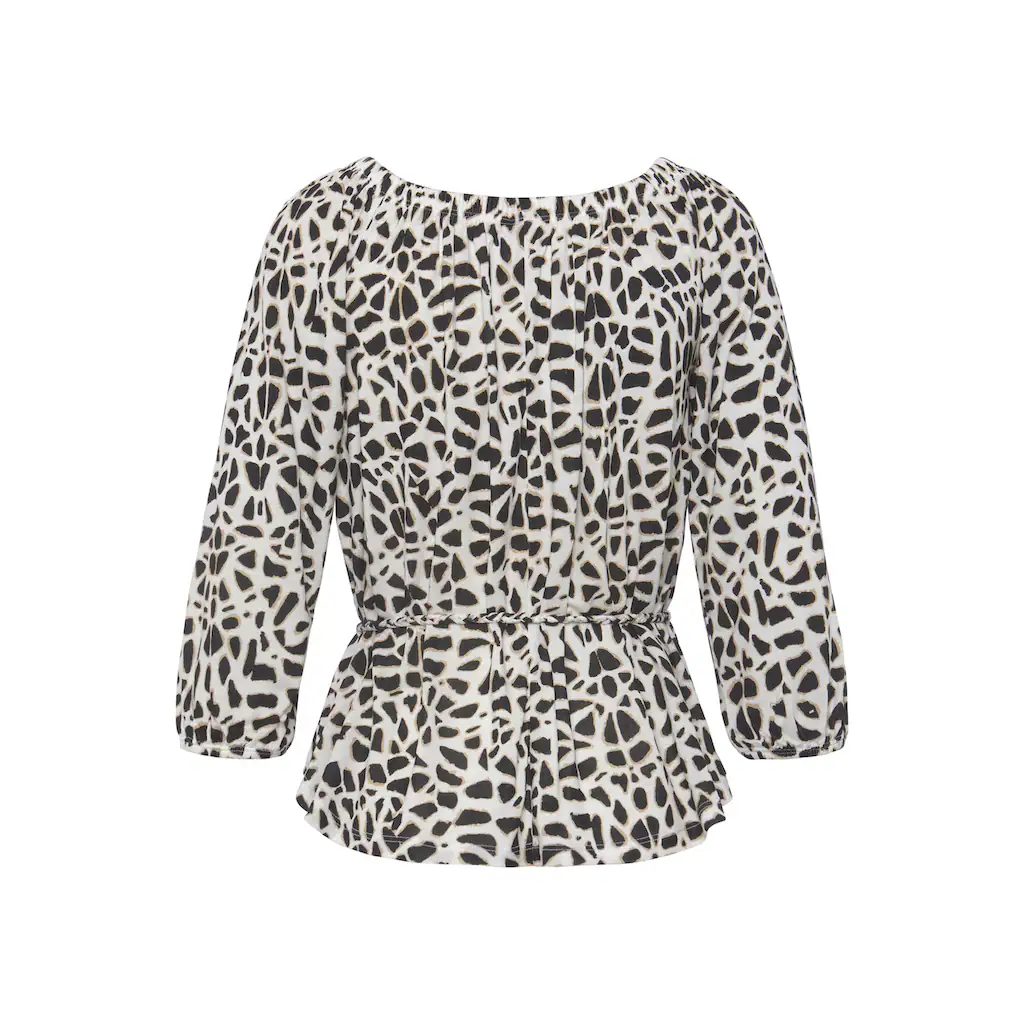 LASCANA Carmenshirt Mit Animaldruck Und Bindegürtel Blusenshirt 3/4-Ärmel