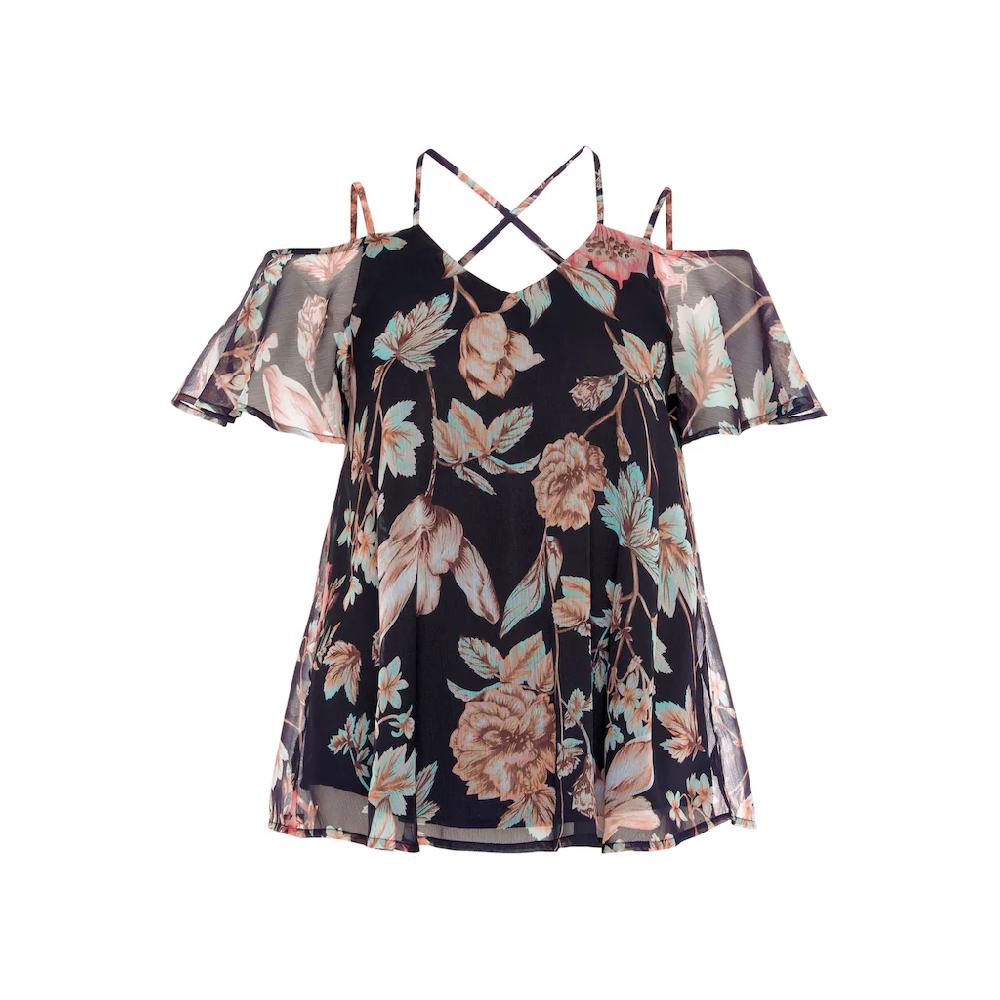 LASCANA Chiffonbluse Mit Blumendruck Und Modischen Trägern Kurzarmbluse Damenbluse
