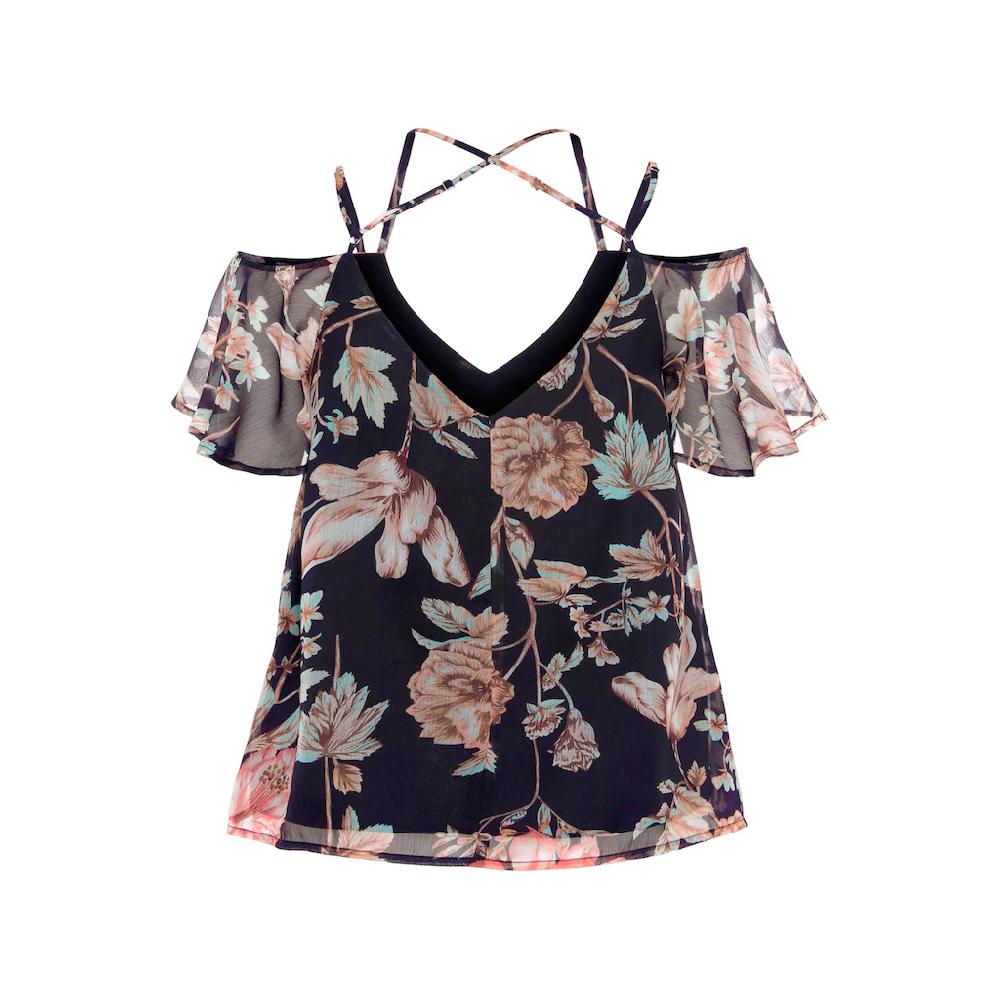 LASCANA Chiffonbluse Mit Blumendruck Und Modischen Trägern Kurzarmbluse Damenbluse