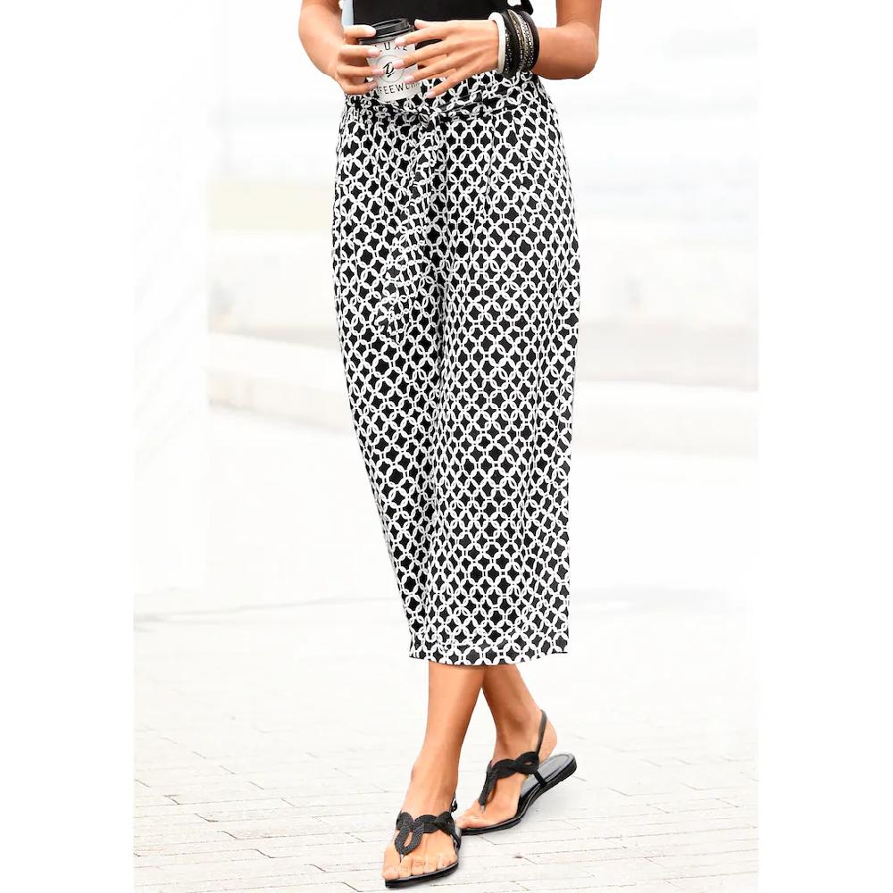 LASCANA Culotte (mit Bindegürtel) mit Alloverdruck 7/8-Hose Jerseyhose
